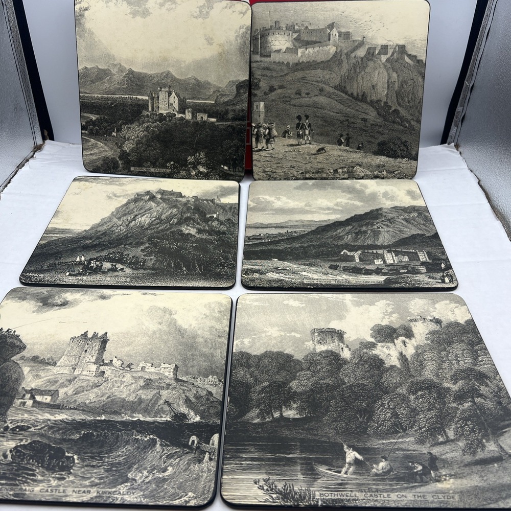 Vintage Sheraton Scottish Castles‎ Cork-Back Placemats Set of 6 w/ Box